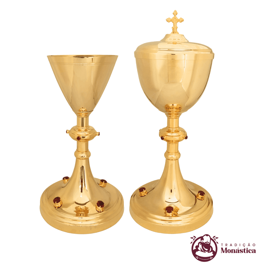 Conjunto de Cálice e Âmbula com Pedras Vermelhas - Grande - 1